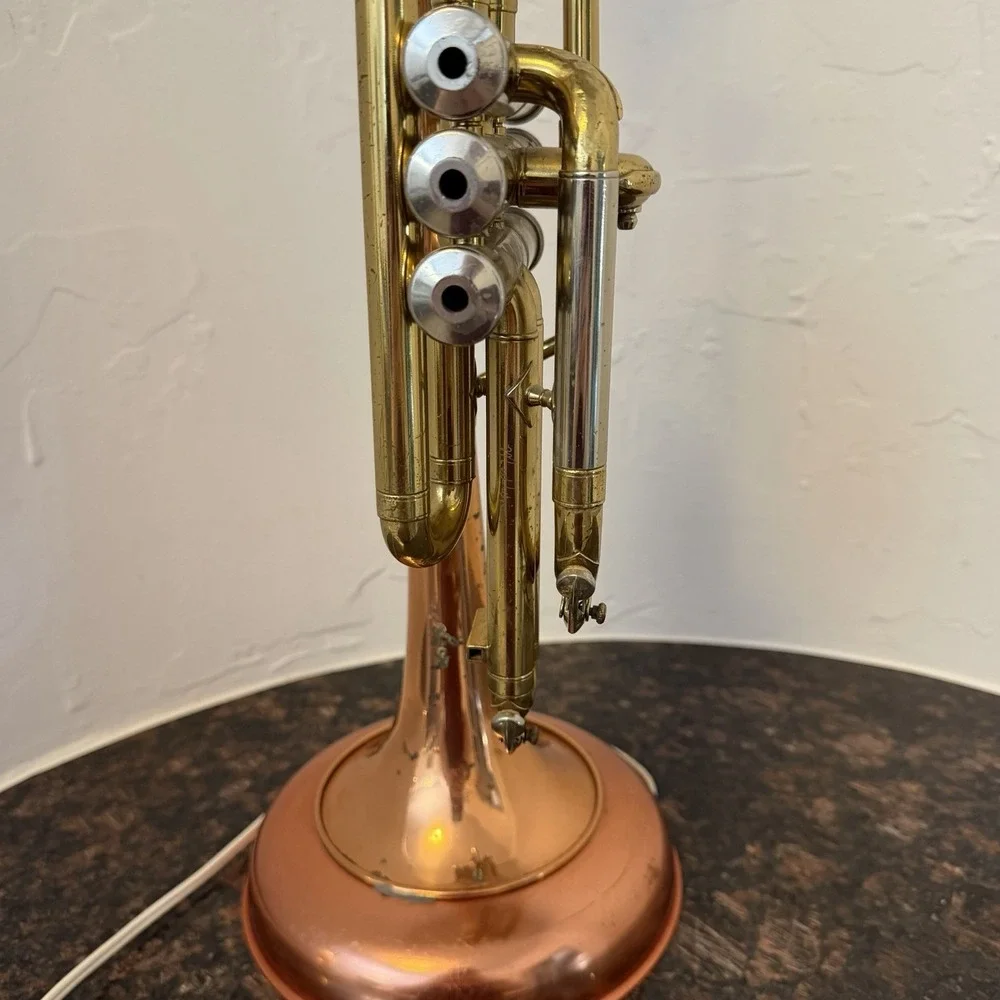Vintage Repurposed CG Conn Brass Trumpet Table Lamp Shooting Star